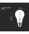 A60 12W LED Filament Pære E27 - Klart Deksel, 4000K.