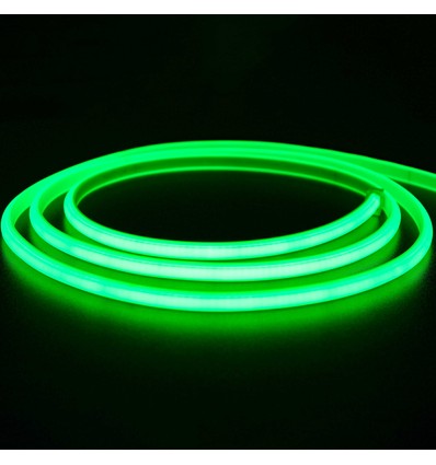 5 m.vanntett Grønn Neon COB LED strip - 230V, IP67, 288 LED, 11,5W/m, kan kuttes hver 50cm