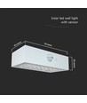 3W solcelle vegglampe med sensor - IP65, hvit, 350lm, PIR sensor, utendørs