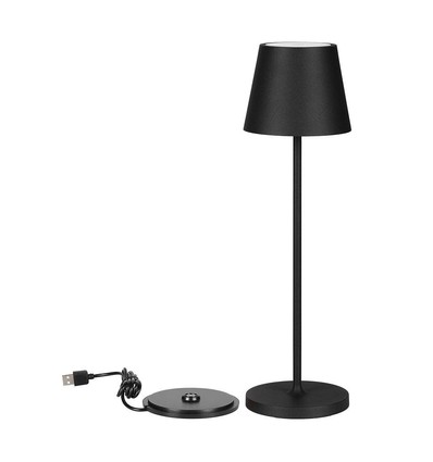 V-Tac oppladbar bordlampe, trådløs - Sort, IP54 utendørs bordlampe, touch dimbar