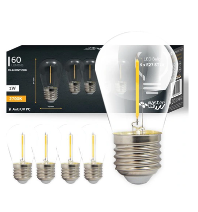 5 stk 1W LED pære - ST14, COB filament, E27