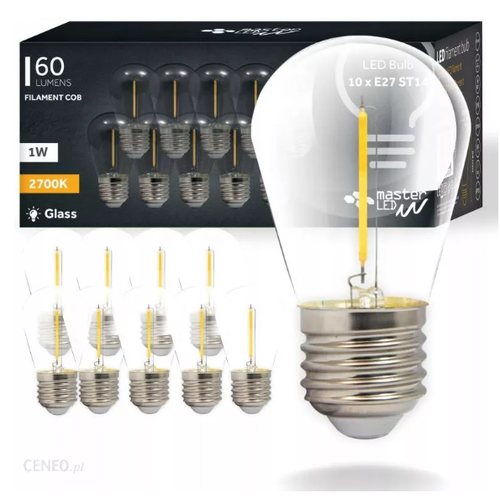 10 stk E27 2W LED-pære - ST14, COB filament, klart glass