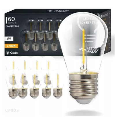 10 stk 2W LED pære - ST14, COB filament, klart glas, E27