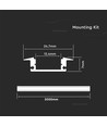 Monteringssett LED-stripe - Diffuser, PCB 12mm, Innfelt, 2000x24,7x7mm, Hvit