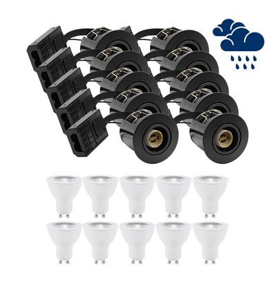 10 stk. LEDlife innbyggingsspot Inno88 Utendørs - Inkl. 6W GU10, Svart, IP44, direkte i isolasjon