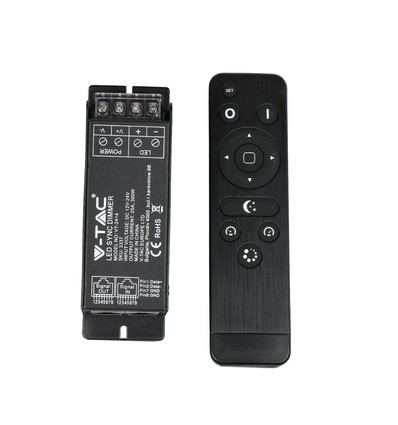 LED dimmer med RF fjernkontroll, 25A - 12V/24V, synkroniserbar, minnefunksjon, IP20