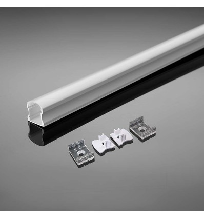 2m hvit aluminiumsprofil til LED strips - Inkl. diffuser, til utenpåliggende montering, IP20
