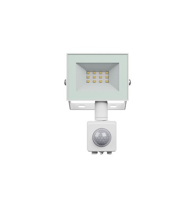 10W lyskaster med sensor - IP44, hvit, arbeidslampe, PIR-sensor