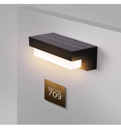 Solcelle sensor CCT vegglampe - 3 lysfarger, svart, firkantet, skumringssensor, IP54