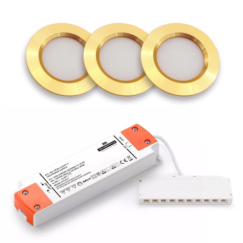 3 stk. Reco68 møbelspot dimbar - Gull, inkl. dimbar strømforsyning