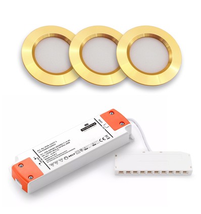 3 stk. Reco68 møbelspot dimbar - Gull, inkl. dimbar strømforsyning