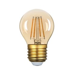  4W Dimbar LED Pære - Karbon filamenter LED, rav farget glas, E27, G45