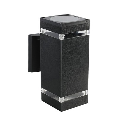 Firkantet E27 vegglampe med opp/ned lys - Sort, IP44 utendørs, uten lyskilde