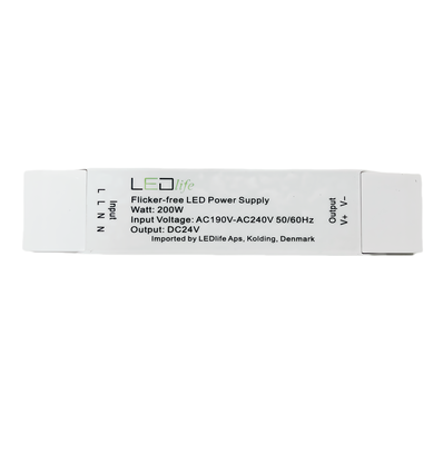 200W 24V strømforsyning - Flimmerfri, 24V DC, 12,5A, IP20 innendørs
