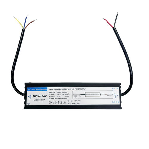200W vanntett dimbar strømforsyning - 24V DC, 8.33A, Triac, IP67