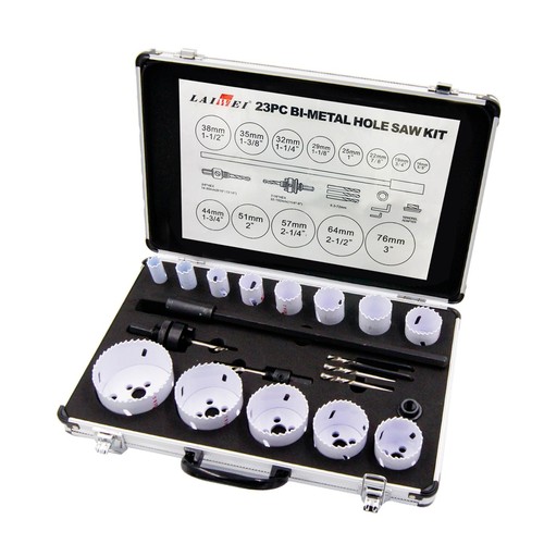 Sett med 13 stk. hullsager - Ø16-76mm, aluminiumskoffert