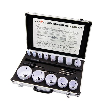 Sett med 23 stk. hullsager - Ø16-76mm, Aluminium koffert