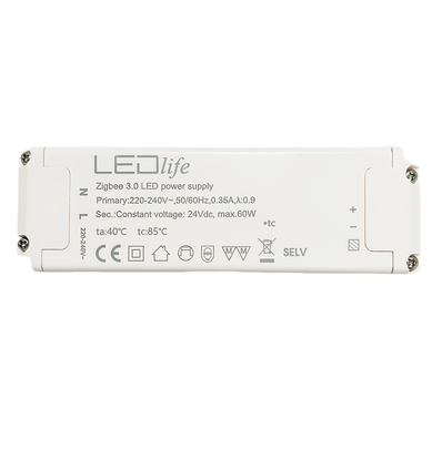 60W / 24V DC Zigbee strømforsyning - 2,5A, IP20 innendørs, Hue-kompatibel
