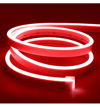 Rød 8x16 CLIP-ON Neon Flex LED - 8W per meter, IP67, 24V