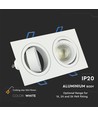 Dobbel GU10 innbyggingsspot, hvit - IP54, aluminium, hull: 155x75 mm, mål: 173x91 mm, uten lyskilde