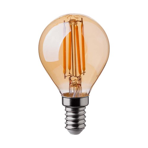 E14 4W LED filament pære - P45, amber glass, 2200K, kronepære