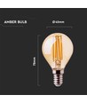 E14 4W LED filament pære - P45, amber glass, 2200K, kronepære