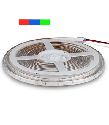V-Tac 3,6W/m sprutsikker LED stripe - 5m, 60 LED per meter, Farget lys, Grønn/Rød/Blå