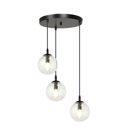 Cosmo 3 Sort Premium Transparent pendellampe - Ø14 cm, E14, 230V, uten lyspære