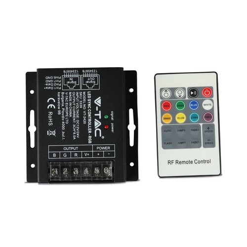 RGB LED controller med 20-knappers RF fjernkontroll - 12V/24V, 3 kanaler, IP20, til RGB strips