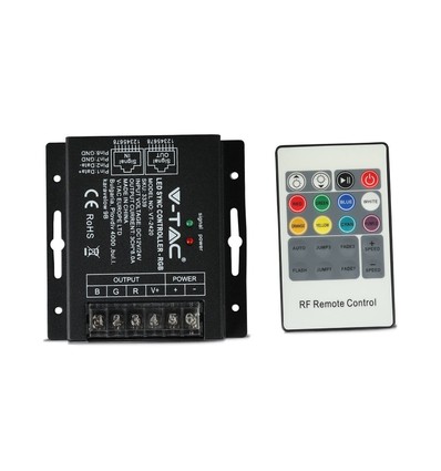 RGB LED controller med 20-knappers RF fjernkontroll - 12V/24V, 3 kanaler, IP20, til RGB strips