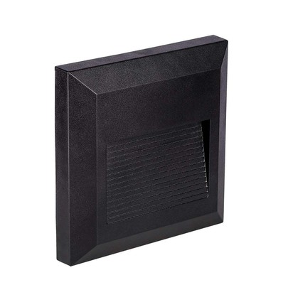 2W LED vegglampe for innbygging - IP65, kvadratisk, sort, 70lm, inne / ute