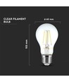 E27 6W LED filament pære - A60, klart glass, 600lm