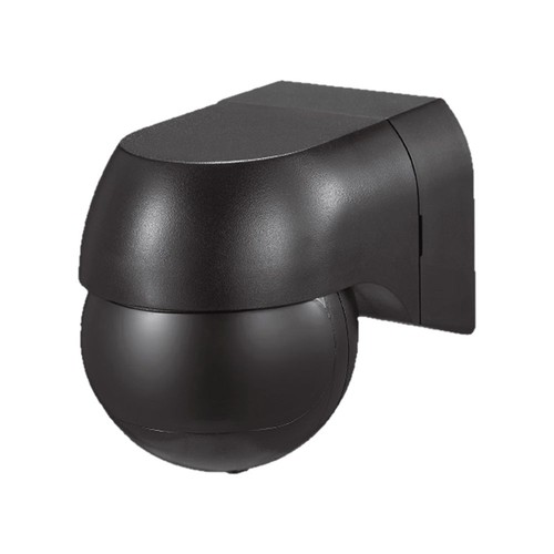 PIR veggsensor med bevegelig hode, IP44 - 180 grader, 12m rekkevidde, sort, utendørs og innendørs