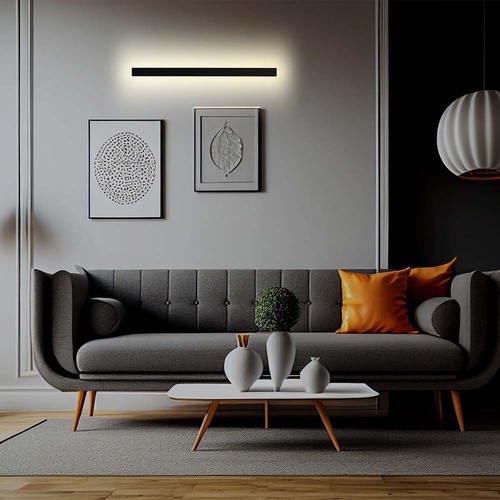 16W Vegg lys, indirekte, 16W - 3000K Sort, 1010*60*50mm, IP65 inne/ute.