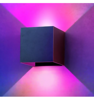 6W CUBIC vegglampe - IP65, RGB+CCT, Zigbee, sort, firkantet, opp/ned, justerbar, inne / ute, inkl. lyskilde