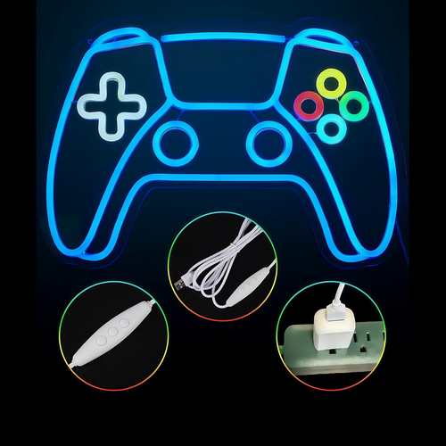Controller neonskilt gamepad, LED-lys - Stor modell 39x27 cm, perfekt for gamingrom
