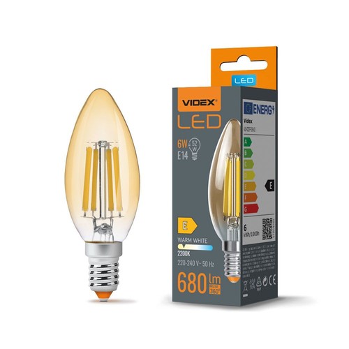 C35 LED-pære 6W E14 - kulltråd, ravfarget, ekstra varm hvit, 230V, 680 lm, forbruk 6W