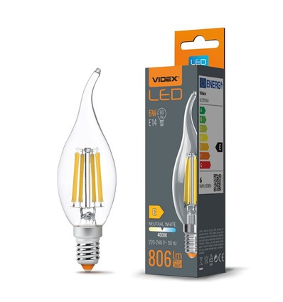 C35 LED-pære 6W E14 - kultråd flamme nøytral hvit, 230V, 806lm