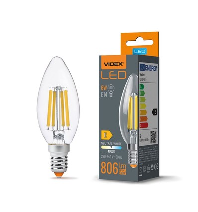 C35 LED-pære 6W E14 - glødetråd, nøytral hvit, 230V, 806lm