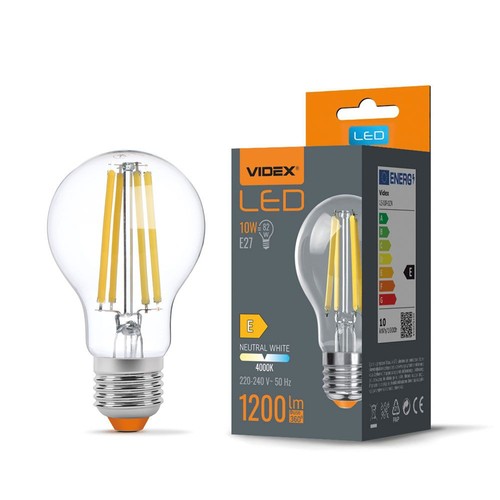 A60 LED-pære 10W E27 - glødetråd, nøytral hvit, 230V, 1200lm, forbruk 10W