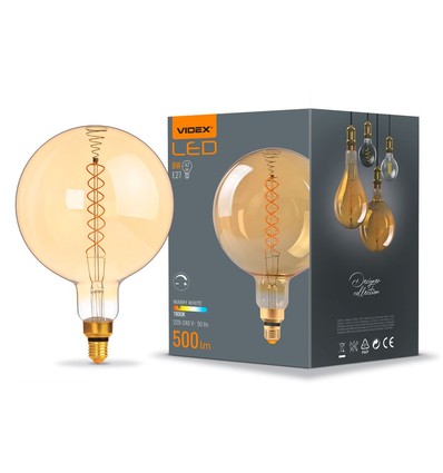 G200 LED-pære 8W E27 - kulltråd, dimbar, spiral, ravfarget, ekstra varm hvit, 230V, 500lm