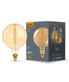 E27 8W dimbar LED pære - Spiral amber, 2200K, 500lm, 360°, G200, RA88, erstatter 42W