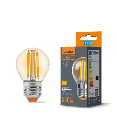 G45 LED-pære 6W E27 - kulltråddesign, ravfarget, ekstra varm hvit, 230V, 680lm, forbruk 6W