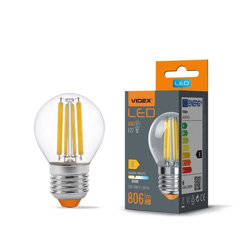 G45 LED-pære 6W E27 - glødetråd, varm hvit, 230V, 806lm