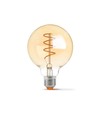 E27 4W dimbar LED pære - G95, spiral filament, amber glass, 2200K, flicker free