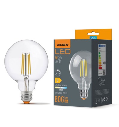 G95 LED-pære 7W E27 - kullrød, dimbar, nøytral hvit, 230V, 806lm