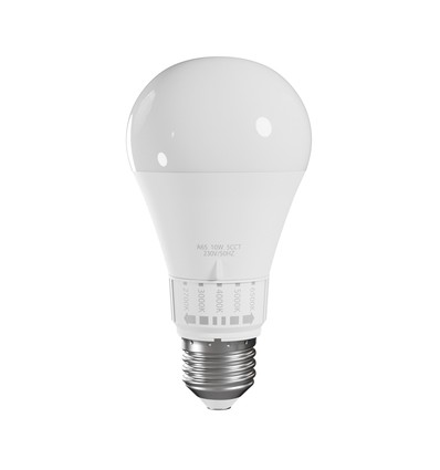 E27 10W LED pære med CCT - 1100lm, 5 lysfarger, A65, 270° spredning