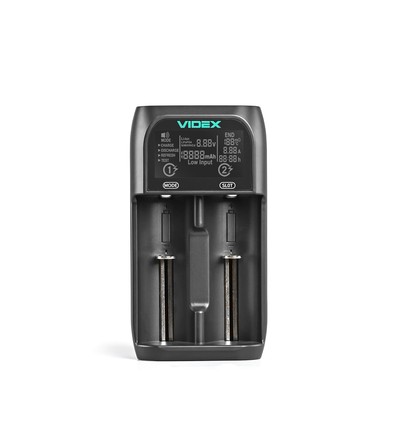 Universal batterilader med LCD display - 2 kanaler, USB-C, Ni-Mh/Li-Ion/LiFePO4, powerbank funksjon