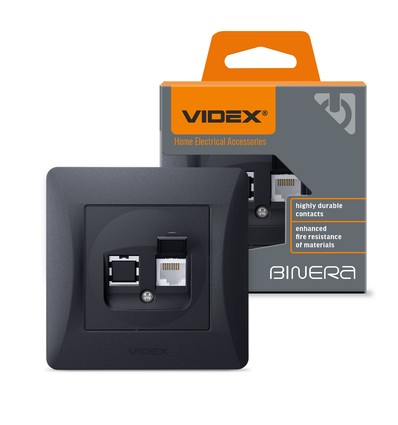 Binera CAT6 nettverkskontakt - RJ45, IP20, grafitt sort, 86x86 mm