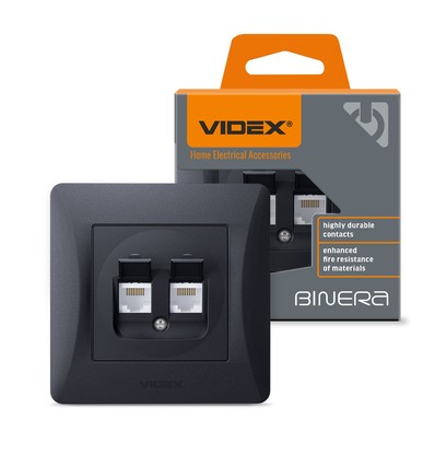 BINERA dobbelt CAT6 nettverksuttak - Sort grafitt, RJ45, 2 kontakter, innfelling
